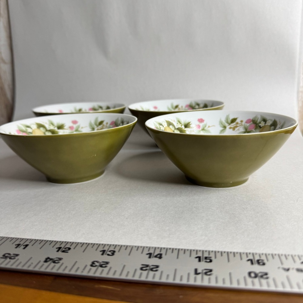 Mikasa Eclipse Sumay 5741 Dessert Bowls Set‎ of 4 Green Floral Narumi Japan